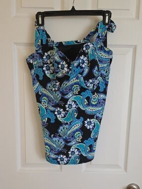 Addition Elle Black Paisley Floral One-Piece Swimsuit with Blue and Teal